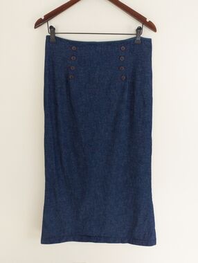 Vintage Judie Michell Denim Midi Pencil Skirt with Button Front Detail Size 10